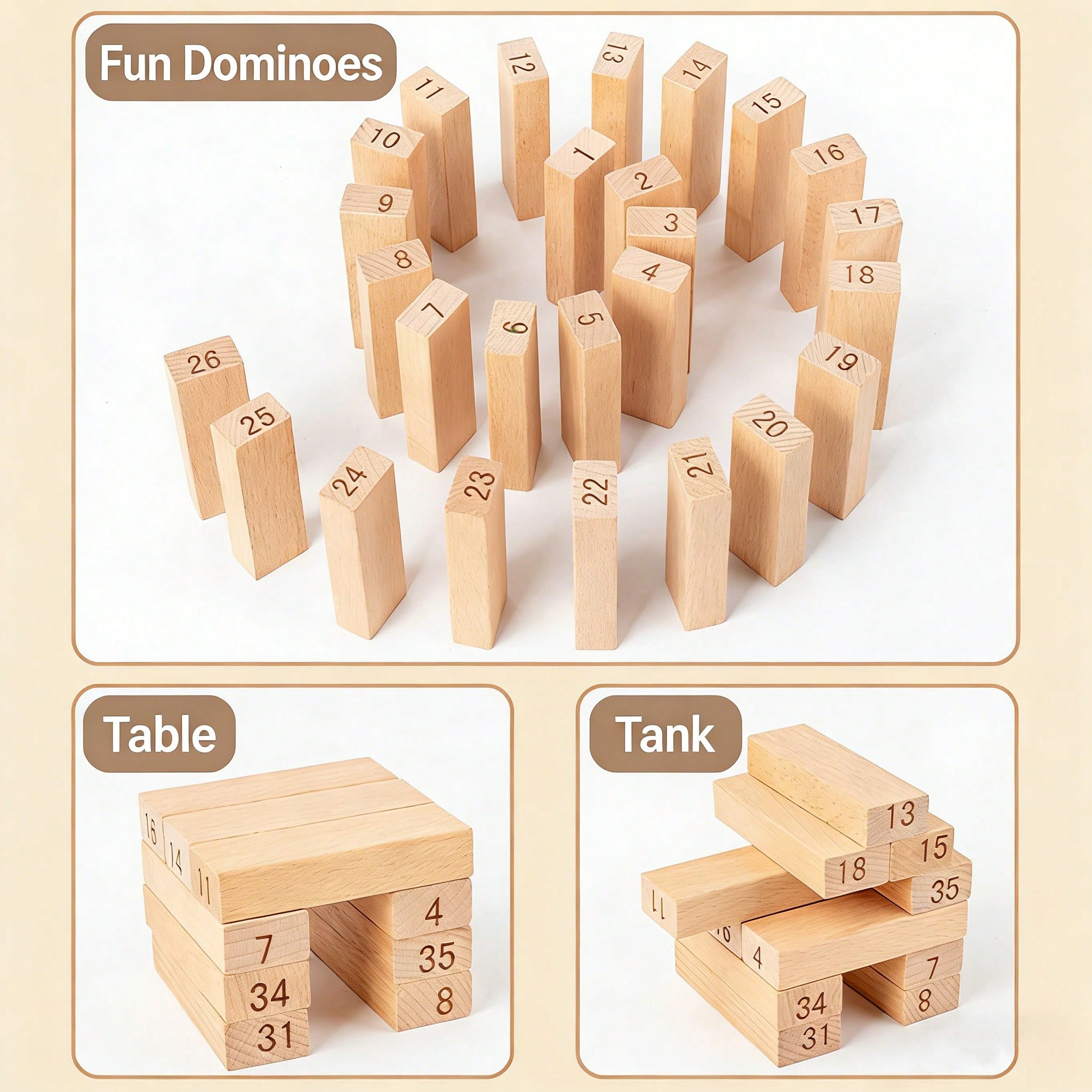 Wooden Stacking Tumbling Tower - Kids Education Number ulasan dan harga